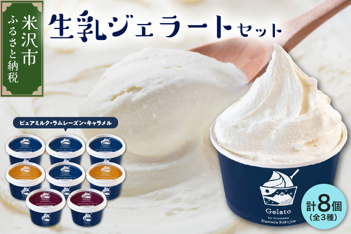 牧場しぼりたて 生乳ジェラート 3種類 計 8個 ( 1個 120ml ) ピュアミルク ミルク ラムレーズン キャラメル