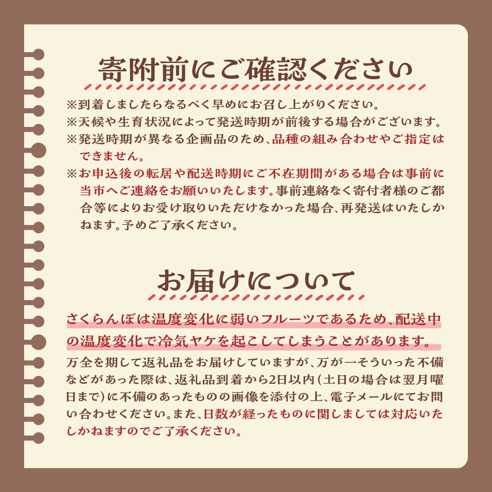 【先行予約】 令和8年産 さくらんぼ 300g ( 100g × 3パック ) 品種おまかせ ( 佐藤錦 紅秀峰 紅てまり 大将錦 いずれか )