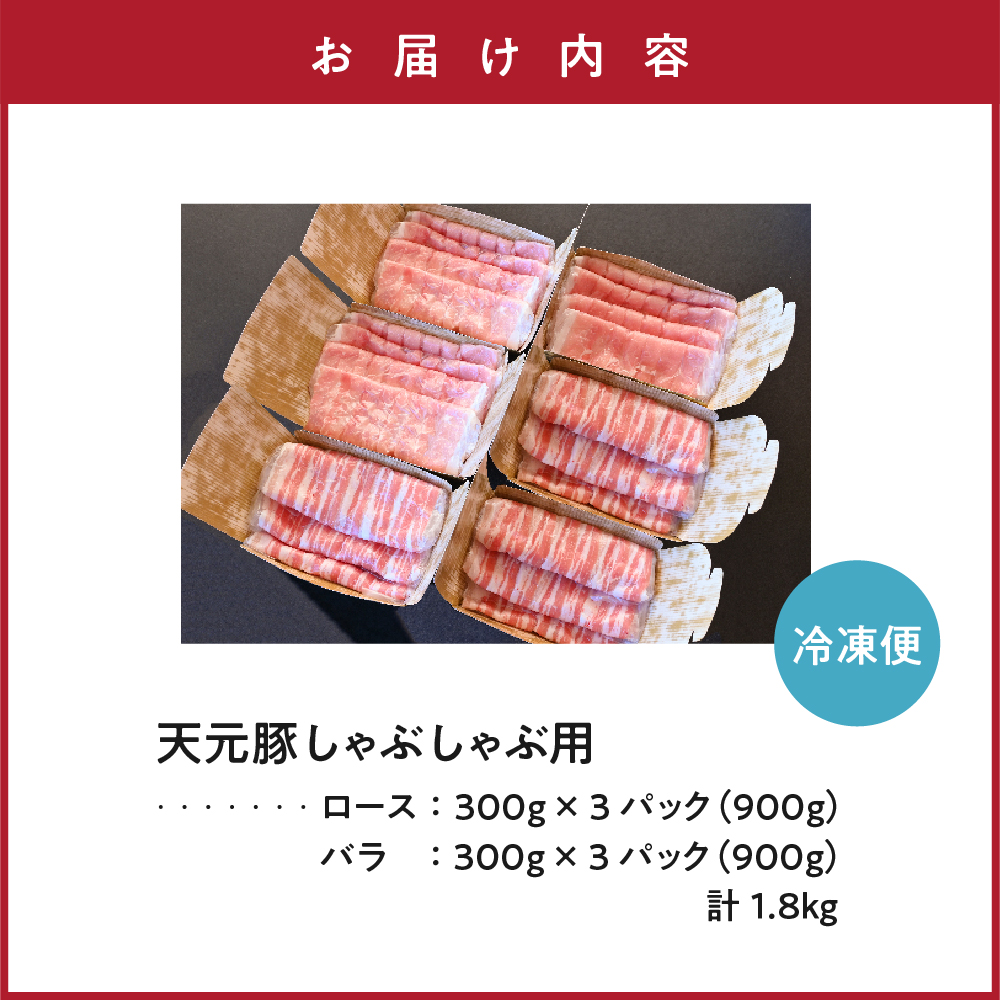 天元豚 しゃぶしゃぶ 詰合せ 計 1.8kg ロース バラ 各 300g × 3パック 豚肉 しゃぶしゃぶ 豚肉 豚 豚バラ 豚しゃぶ ブランド豚 小分け 食べ比べ セット 低カロリー 高たんぱく おかず 便利 冷凍 お取り寄せ 送料無料 東北 山形県 米沢市