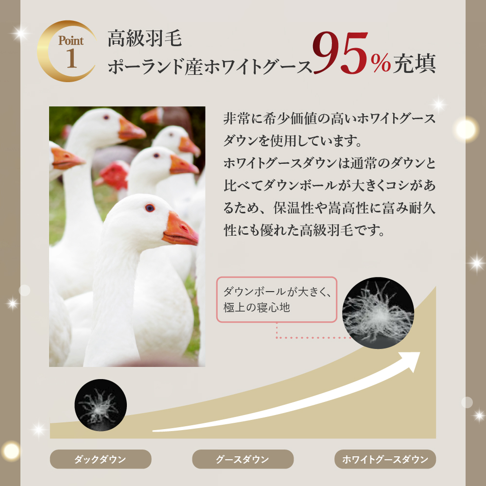 シルク100％生地使用 ポーランド産ホワイトグースダウン95％ 最高級羽毛掛け布団 440dp シングル オフホワイト          