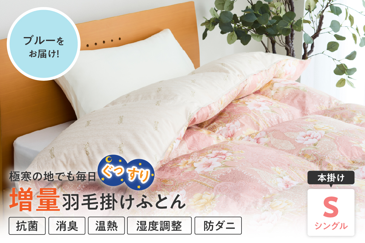 羽毛移動防止特殊構造 ハンガリー産ホワイトグースダウン93％ 羽毛増量 掛け布団 400dp シングル ブルー