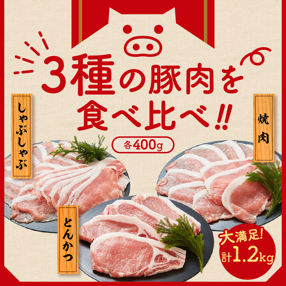 天元豚 よくばり詰合せセット 計1.2kg しゃぶしゃぶ 焼肉 とんかつ 豚肉 しゃぶしゃぶ 焼肉 とんかつ 食べ比べ 詰め合わせ 便利 小分け ブランド豚 安全 ヘルシー ポーク 低カロリー おかず お取り寄せ 送料無料 東北 山形県 米沢市
