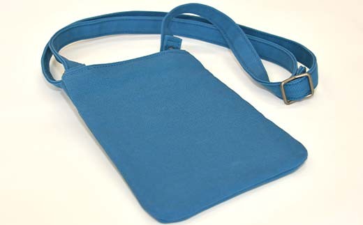 帆布 スマホショルダーバック 前ポケット付 レインブルー （８号帆布） かしわや鞄店  F3S-2470