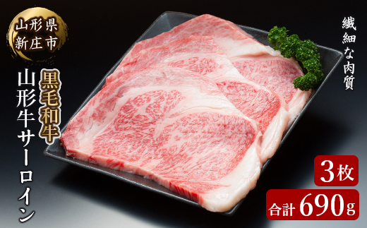 4等級以上 山形牛 サーロイン 3枚 合計690g にく 肉 お肉 牛肉 山形県 新庄市  F3S-2120