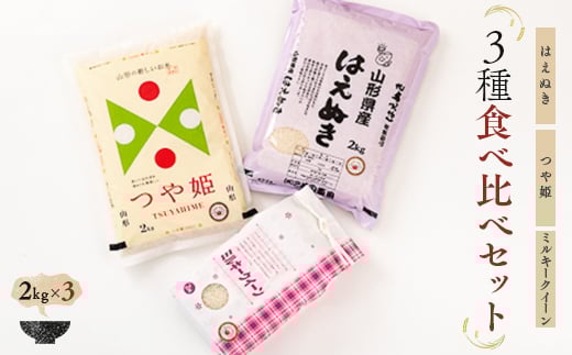 【令和7年産】 米食味鑑定士厳選 新庄産米食べ比べ3種 各2kg はえぬき ミルキークイーン つや姫 山形県 新庄市 F3S-2589