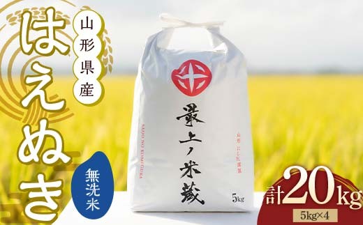 令和7年産 はえぬき 5kg×4 計20kg 無洗米 【最上ノ米蔵】 山形県産 こめ お米 米 白米  F3S-2679