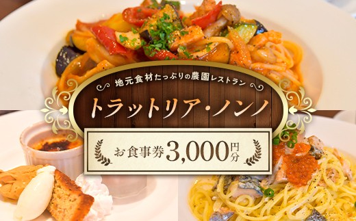 ＜地元食材たっぷりの農園レストラン＞トラットリア・ノンノ お食事券【3,000円分】  F3S-2651