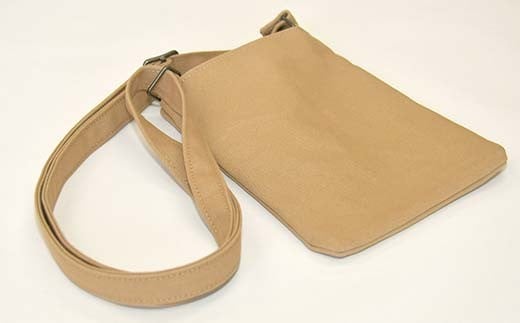 帆布 スマホショルダーバック 前ポケット付 ベージュ （8号帆布） かしわや鞄店  F3S-2473