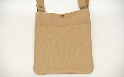 帆布 スマホショルダーバック 前ポケット付 ベージュ （8号帆布） かしわや鞄店  F3S-2473