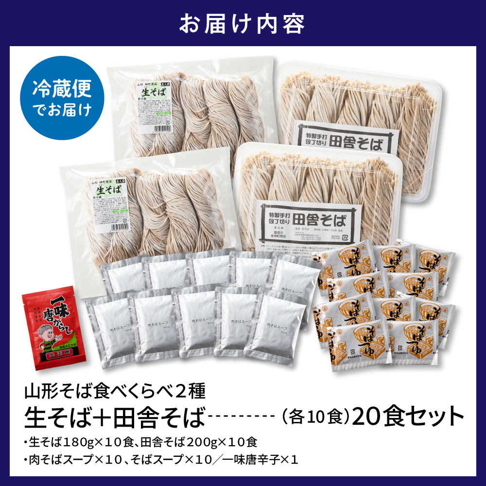 山形そば食べくらべ2種 「20食セット」 山形県 東根市 神町食品提供 hi095-003