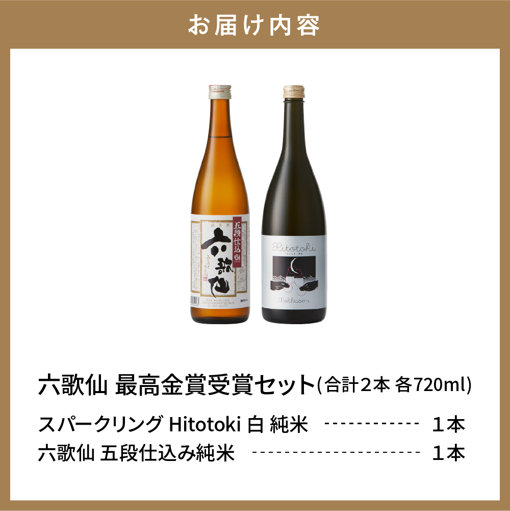 六歌仙　最高金賞受賞セット（スパークリングSAKE ひととき純米シロ＆五段仕込み純米）720ml×各1本　hi003-hi019-024r