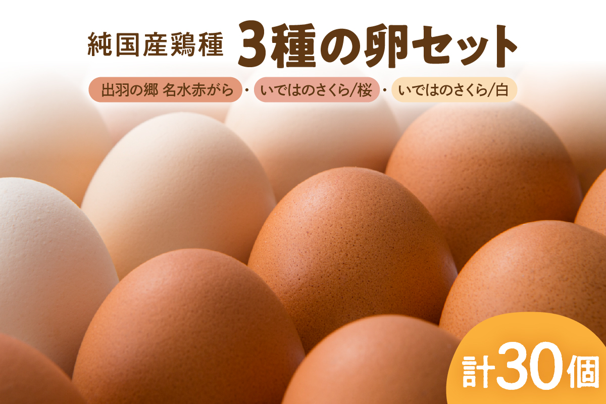 【山形県東根市産】 3種の卵セット【出羽の郷名水赤がら】・【いではのさくら　桜】・【いではのさくら　白】（破損補償含む）半澤鶏卵 山形 東根 hi071-004