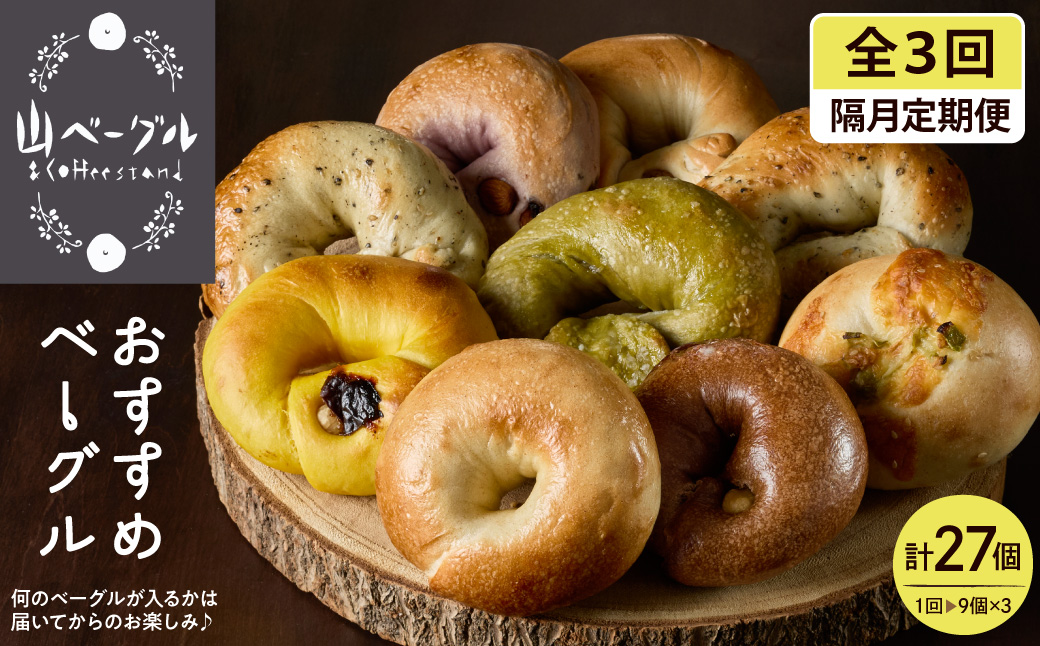 【隔月定期便】おすすめベーグル 9個セット×3回 詰め合わせ 山ベーグル＆CoffeeStand提供 山形県 東根市 hi086-006