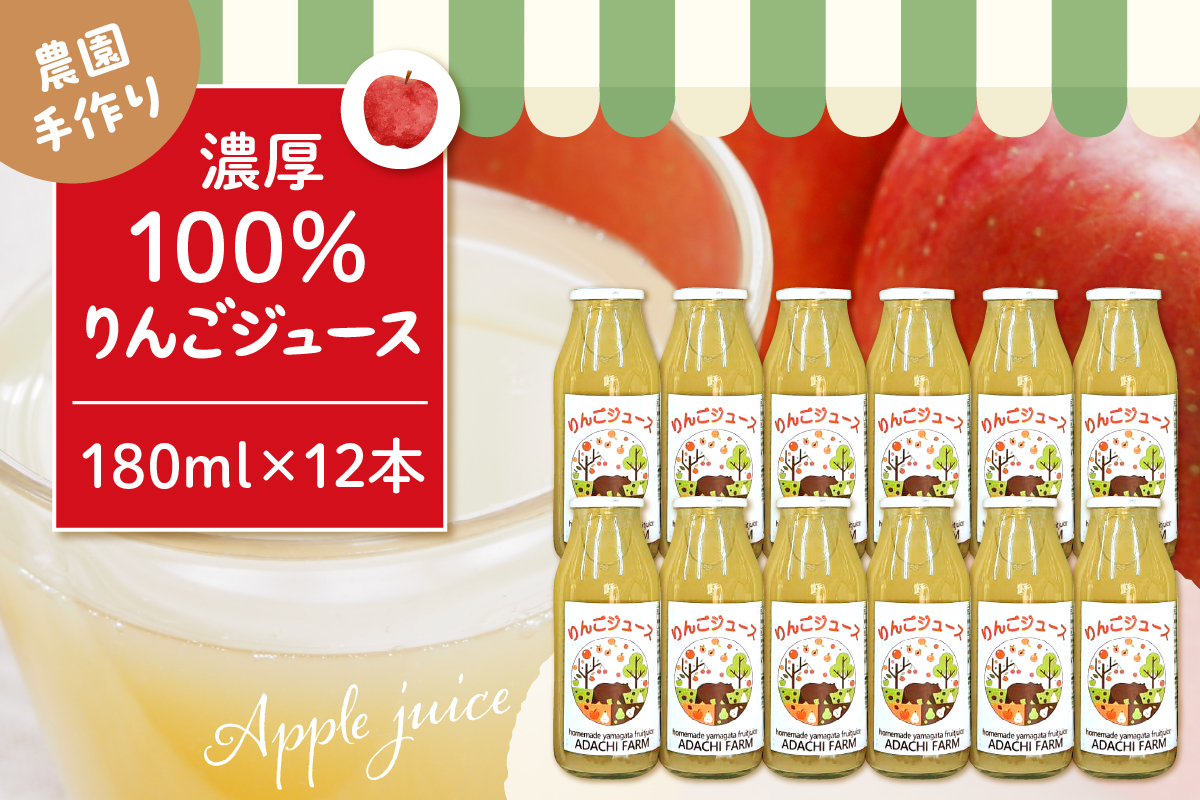 100％りんごジュース 180cc 12本セット 山形県 東根市 hi037-008