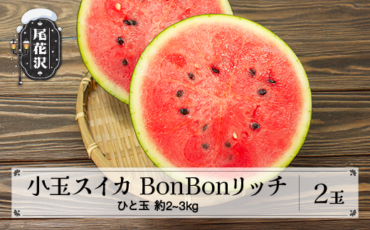 尾花沢産 小玉スイカ BonBonリッチ 約2~3kg×2玉 7月下旬頃~発送 令和8年産 2026年産 山形県 尾花沢市 観光物産 kb-subrx2
