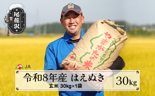 新米 令和8年産 玄米 はえぬき 30kg 配送時期選べる 11月上旬~3月下旬発送 ja-hagxb30