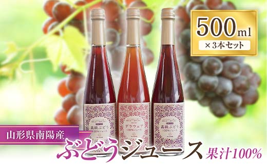 果樹園生まれの 果汁100%ぶどうジュース 「高級ぶどう ＋ デラウェア」 2種 各500ml 計3本セット 『漆山果樹園』 山形県 南陽市 [1167]