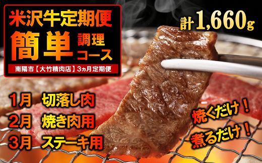 《定期便3回》 A5ランク 米沢牛定期便 お手軽調理コース 《令和7年1月開始》 『大竹精肉店』 牛肉 山形県 南陽市 [1285]