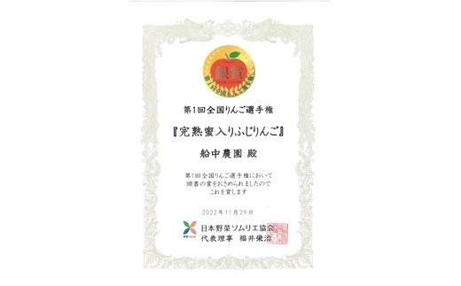 【令和6年産先行予約】 《特選》プレミアム 完熟みつ入りふじりんご 約4.5～5kg (約15玉 サイズおまかせ) 木箱入り 《令和6年12月中旬～発送》 【全国りんご選手権 銀賞】 『船中農園』 山形県 南陽市 [1454]