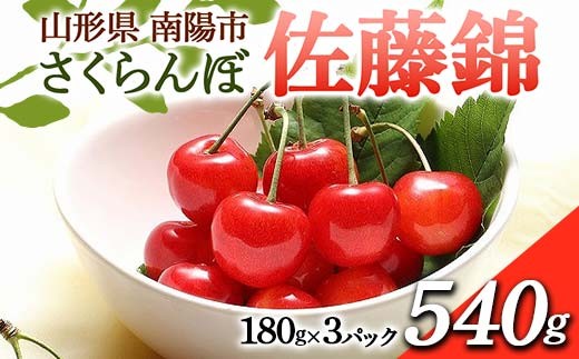 【令和8年産先行予約】 さくらんぼ 「佐藤錦」 540g (180g×3パック 秀 L以上) 《令和8年6月中旬～7月中旬発送》 『フードシステムズ』 サクランボ 果物 山形県 南陽市 [1695]