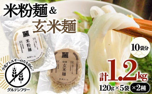 米粉麺・玄米麺 合計1.2kg (各120g×5袋) 『(株)黒澤ファーム』 山形県 南陽市 [1768]