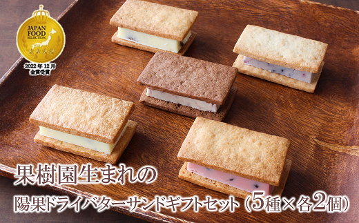 【ジャパン・フード・セレクション金賞受賞】果樹園生まれの 陽果ドライバターサンド ギフトセット 5種 各2個 (合計10個) 『漆山果樹園』 山形県 南陽市 [1523]