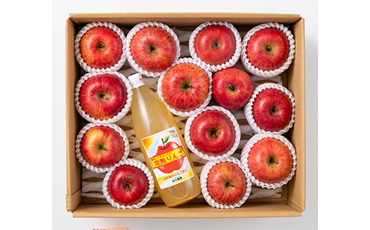 〈訳あり ちょっと規格外〉 完熟みつ入りふじりんご 約4kg ＆ ふじりんごストレートジュース 1本 セット 《令和7年12月中旬～発送》 【全国りんご選手権 銀賞】 『船中農園』 山形県 南陽市 [1404]