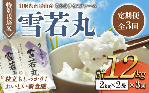 【金賞受賞農家】 《定期便3回》 特別栽培米 雪若丸 計4kg(2kg×2袋)×3か月 『あおきライスファーム』 山形南陽産 米 白米 精米 ご飯 農家直送 山形県 南陽市 [1584]