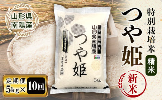 【令和6年産 新米 先行予約】 【米食味コンクール金賞受賞農園】 《定期便10回》 特別栽培米 つや姫 5kg×10か月 《令和6年10月中旬～発送》 『しまさき農園』 山形南陽産 米 白米 精米 ご飯 農家直送 山形県 南陽市 [1789-R6]