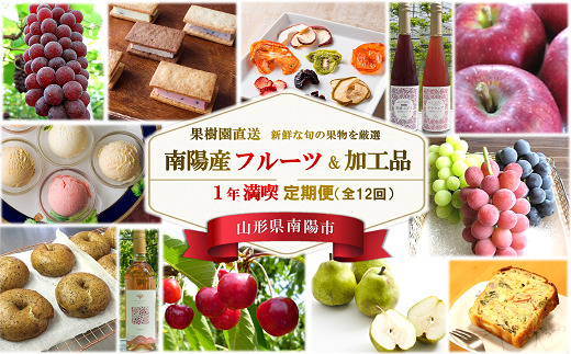 《定期便12回》 南陽産フルーツ＆加工品 1年満喫定期便 『漆山果樹園』 山形県 南陽市 [1180-2]
