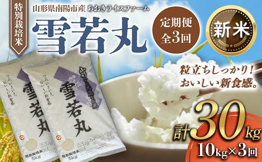 【令和8年産 新米 先行予約】 【金賞受賞農家】 《定期便3回》 特別栽培米 雪若丸 計10kg(5kg×2袋)×3か月 《令和8年9月下旬～発送》 『あおきライスファーム』 [2408-R8]
