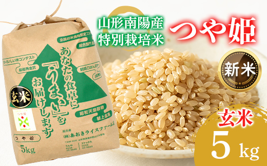 【令和8年産 新米 先行予約】 【金賞受賞農家】 特別栽培米 つや姫（玄米）5kg 《令和8年9月下旬～発送》 『あおきライスファーム』 山形南陽産 米 ご飯 農家直送 山形県 南陽市 [2627-R8]