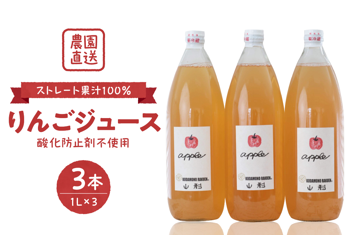 【保存料不使用・無水】手絞りりんごジュース（1L×3本）セット ka019-012m001