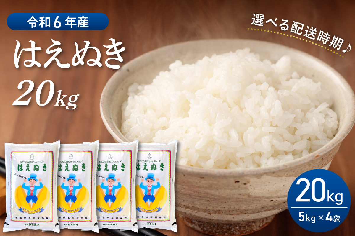 【令和6年産米】2025年1月前半発送 はえぬき20kg（5kg×4袋）山形県産 【丹野商店】