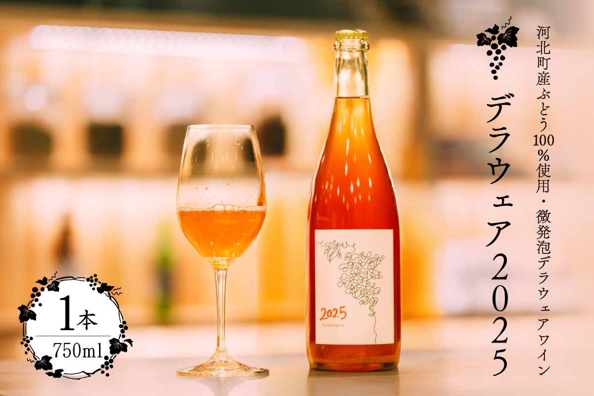 【河北町産ぶどう100％使用・微発泡デラウェアワイン】Delaware 2025（750ml×1本）【かほくらし社】 ワイン デラウェア 贈答 100％ ナチュラルワイン ka019-012j001-2025