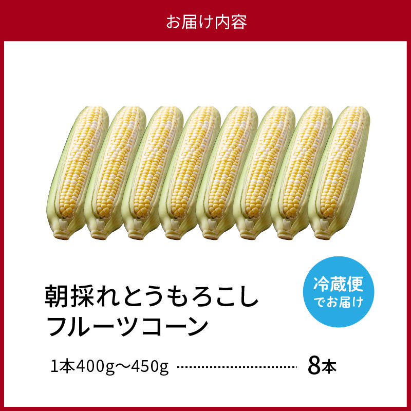 【令和8年産】とにかく甘い、朝採りとうもろこし「フルーツコーン」 8本 【かほくらし社】 ka019-014-8-r8