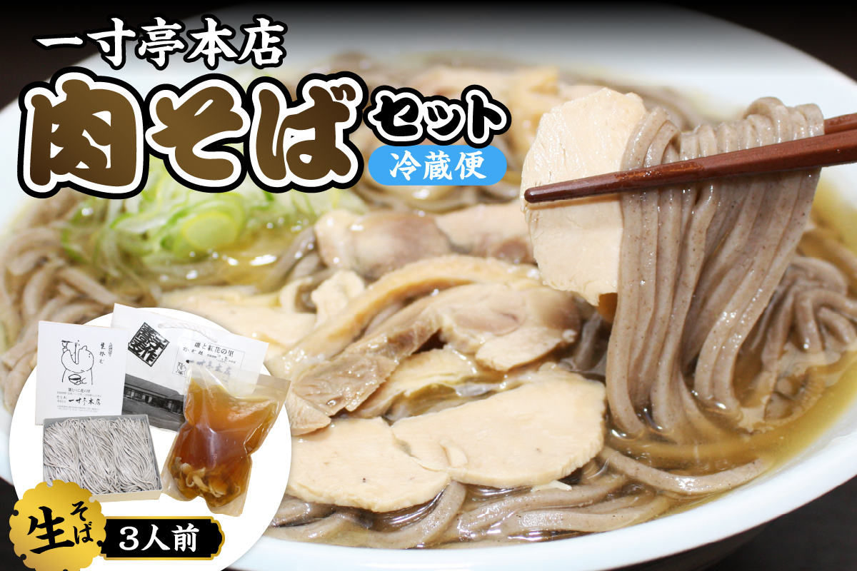 【一寸亭本店】 冷たい肉そば 3人前（190g×3束） 山形県 河北町 谷地 生そば 有名店 肉そば 自宅 贈答 冷たい ご当地 一寸亭 ka077-001g