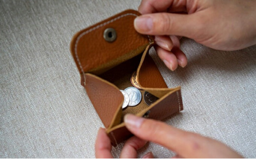 本革コインケース（茶色）7.5×7.5cm【ann's  jam・ハンドメイド品】