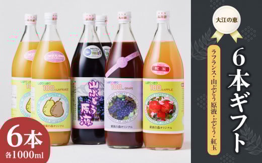 大江の恵6本ギフト山ブドウ原液・ラ・フランス・ぶどう・紅玉各1000ml）