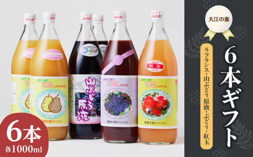 大江の恵6本ギフト山ブドウ原液・ラ・フランス・ぶどう・紅玉各1000ml）