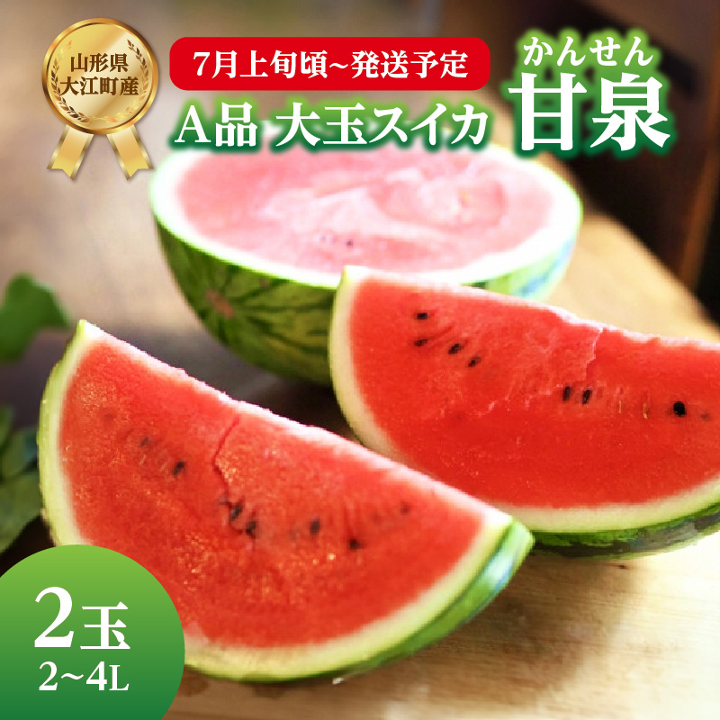 《先行受付》A品 大玉スイカ「甘泉」2玉 2L〜4L【2026年7月上旬頃〜発送予定】【山形スイカ・大江町産】