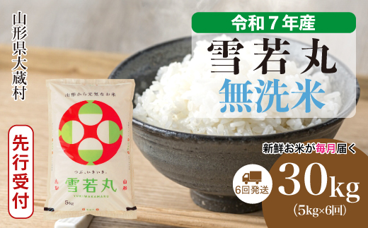 ＜令和7年産米先行受付＞ 令和8年2月下旬より発送 大蔵村産 雪若丸【無洗米】30kg定期便 (5kg×6回)　