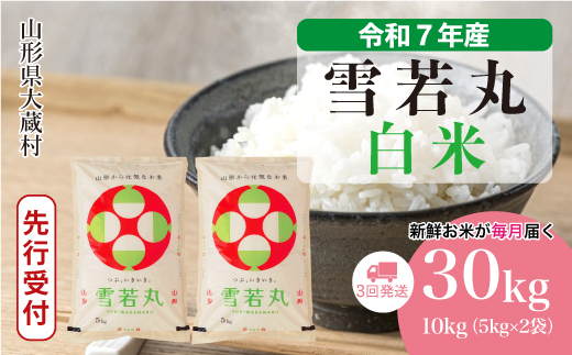 ＜令和7年産米先行受付＞ 大蔵村産 雪若丸 【白米】30kg定期便 (10kg×3回)　配送時期指定できます！