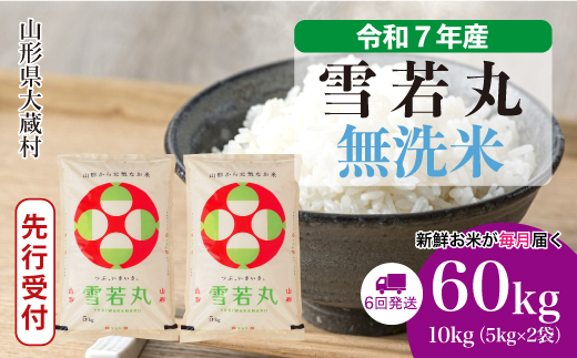 ＜令和7年産米先行受付＞ 令和8年2月中旬より発送 大蔵村産 雪若丸【無洗米】60kg定期便(10kg×6回)　