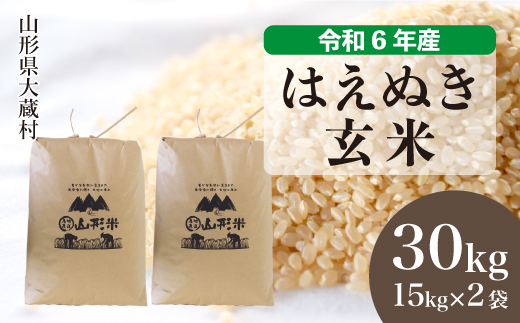 ＜令和6年産米＞令和7年6月中旬発送　はえぬき 【玄米】 30kg （15kg×2袋） 沖縄県・離島配送不可  大蔵村