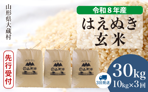 ＜令和8年産米先行受付＞ 令和8年12月下旬より発送  はえぬき【玄米】30kg 定期便 (10kg×3回） 山形県大蔵村