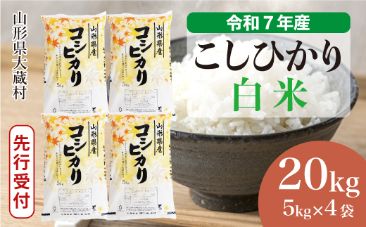 ＜令和7年産米先行受付＞ 令和8年1月下旬発送 大蔵村産 こしひかり 【白米】 20kg （5kg×4袋） 