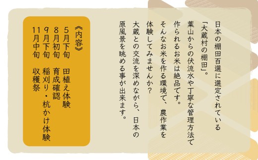 日本棚田百選　大蔵村四ヶ村棚田サポーター（1名）
