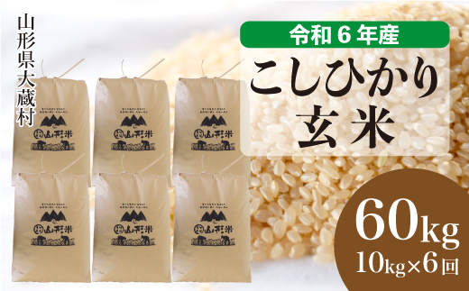 ＜令和6年産米＞ 山形県産 コシヒカリ【玄米】60kg定期便(10kg×6回)　お申込みから2週間程度でお届け