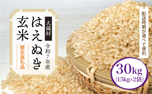 ■数量限定返礼品■ 令和8年7月下旬発送 ＜令和7年産＞はえぬき 【玄米】 30kg （15kg×2袋） 大蔵村 沖縄県・離島配送不可